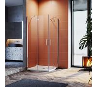SONNI Cabine de douche d'angle 90 x 90 x 195 cm avec épaisseur de 4 cm - Bac de douche carré et bonde de vidange - Porte à charnière en verre Nano Esg de 6 mm - Sans cadre