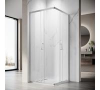SONNI Cabine de douche d'entrée d'angle avec porte coulissante, 70 x 70 cm, verre de sécurité ESG 5 mm, paroi de douche avec revêtement nano, sans receveur de douche, chromée
