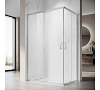 SONNI Cabine de douche d'entrée d'angle avec porte coulissante, 70 x 90 cm, verre de sécurité ESG 5 mm, paroi de douche avec revêtement nano, sans receveur de douche, chromée