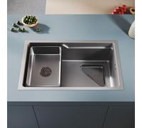 SONNI Évier de cuisine, 70 x 43 cm, en acier inoxydable 304SUS, 1 bac encastrable avec panier d'égouttement, filtre triangulaire et bonde, 3 trous pré-percés, côté étroit, argenté