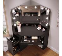 SONNI Grande Coiffeuse de 110 cm avec Miroir LED 3 Couleurs, Table de Cosmétique avec Miroir Triple, Grand Tiroir, Casier et Étagères, Coiffeuse pour Chambre à Coucher, 110x54x141,5cm, Noir
