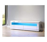 SONNI GTV001W Meuble TV bas avec éclairage LED brillant 12 couleurs au choix Blanc 155 x 40 x 45 cm