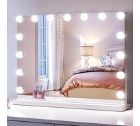 SONNI Hollywood Miroir de maquillage, 58 x 46 cm, avec 3 températures de couleur, 15 lampes LED, grand miroir cosmétique avec contrôle tactile et fonction mémoire de luminosité