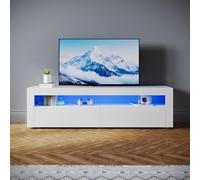 SONNI Meuble TV moderne de 160 cm, blanc brillant avec 16 couleurs d'éclairage LED, 2 tiroirs, 2 portes pour téléviseur jusqu'à 65", meuble TV pour salon et chambre à coucher, 160 x 40 x 45 cm.