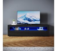 SONNI Meuble TV moderne de 160 cm, noir brillant avec 16 couleurs d'éclairage LED, 2 tiroirs, 2 portes pour téléviseur jusqu'à 65", meuble TV pour salon et chambre à coucher, 160 x 40 x 45 cm