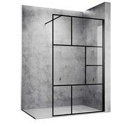 SONNI Paroi de douche 120 x 200 cm Walk In Noir Design en verre de sécurité Nano de 8 mm, avec stabilisateur, peut être montée sur le receveur de douche ou le sol