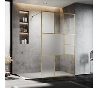 SONNI Paroi de douche DIY 100 x 200 cm Walk In Gold Design modulaire assemblée en verre de sécurité Nano de 8 mm, paroi de douche ESG avec stabilisateur, peut être montée sur le receveur de douche ou