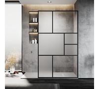 SONNI Paroi de douche DIY 90 x 200 cm Walk In Noir Design Cabine de douche modulaire assemblée en verre de sécurité Nano de 8 mm, paroi de douche ESG avec stabilisateur, peut être montée sur le