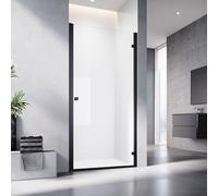 SONNI Porte battante de douche 100 x 195 cm - Noir - Barre de protection contre l'eau - Attraction magnétique - Verre trempé de 6 mm