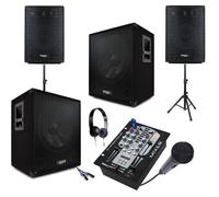 SONO 2200W avec 2 CAISSONS 1600W TOTAL + 2 ENCEINTES 600W TOTAL + TABLE DE MIXAGE USB BLUETOOTH + CÂBLE HP et CÂBLE PC pa dj sono