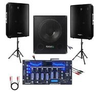 IBIZA SOUND LIGHT - Sono 2200W Total avec 1 Table de Mixage DJM102BT BLUETOOTH USB - Caisson de Basses Amplifié 800W - 2 Enceintes 1400W Total -2 Pieds - Micro, Casque Dj + Câbles Offerts