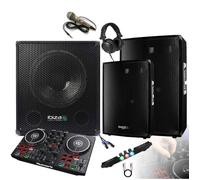 SONO AMPLIFIÉ 2000W + CONTROLEUR PARTY MIX NUMARK + CAISSON 800W PA DJ SONO LIGHT LED CUBE1512