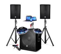 SONO Système triphonique 1800W USB Bluetooth + PIEDS + CABLES et 2 OVNI LED offerts - PA DJ SONO MIX Soirée disco mobile Club