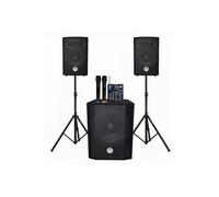 Sono triphonique BM Bmsonic BMS 1208, Caisson bi-amplifié 1000W - USB Bluetooth, câbles, Pieds Table de mixage 2 micros SS Fils