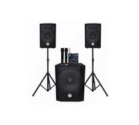 Sono triphonique BM Bmsonic BMS 1208, Caisson bi-amplifié 1000W - USB Bluetooth, câbles, Pieds Table de mixage 2 micros SS Fils