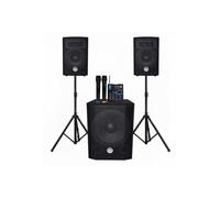Sono triphonique BM Bmsonic BMS 1208, Caisson bi-amplifié 1000W - USB Bluetooth, câbles, Pieds Table de mixage 2 micros SS Fils