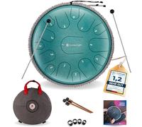 Sonodrum Steel Tongue Drum « Premium » do majeur en vert - 14 pouces avec 15 sons - Tambour à langue en acier avec livre de partitions, mailloches et sac. Savoir jouer des notes n'est pas nécessaire.