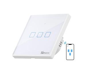 SONOFF Interrupteur Connecté WiFi Sans Fil, 3 Gang Interrupteur Mural Intelligentavec Contrôle à Distance&Contrôle RF, Compatible avec Alexa,Google Home, 720W/3A