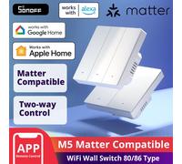SONOFF M5-3C-80W (Matter) Interrupteur Sans Fil, 80 Type Interrupteur Mural Wifi, 3 Gang Interrupteur Intelligent Compatible avec Alexa/Google Home/Apple Home, Fil Neutre Requis, Clés Physiques, Blanc