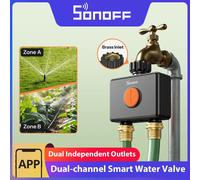 SONOFF Minuteur d'arrosage de jardin 2 sorties, vanne d'eau intelligente double canal Zigbee Hydro DUO avec débitmètre SWV-ZF2E