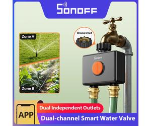 SONOFF Minuteur d'arrosage de jardin 2 sorties, vanne d'eau intelligente double canal Zigbee Hydro DUO avec débitmètre SWV-ZF2E