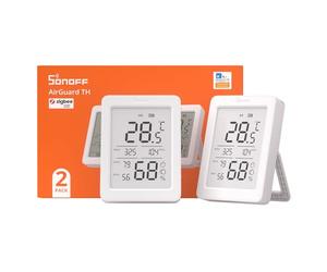 SONOFF SNZB-02DR2 AirGuard TH, Capteur Zigbee Intelligent de Température et d’Humidité Intérieur, Écran LCD 3.6'', Suivi App avec Graphiques, Alertes Exportation de Données Affichage à Distance 2 Pack