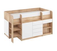 BIM Furniture Lit superposé Smile L - Meubles pour chambre d'enfant, 1 lit avec bureau, étagères, tiroirs : côté gauche (chêne Sonoma/blanc), 90 x 200 cm