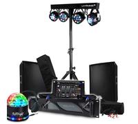 Sonorisation DJ BM SONIC Ampli 1000W, 2 Enceintes 600W, Table de Mixage, 2 Jeux de lumières, Eclairage LED