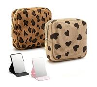 Sonostacle 2 Pièces Sac de Rangement avec 2 Miroir, Trousse de Maquillage | Petite Trousse en Velours Côtelé, Imprimé Léopard Elégant Trousses Femme pour Valise,Sacs de Voyage