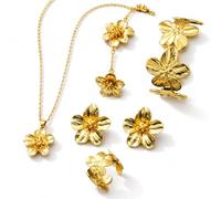 Sonostacle 5 Pièces Parure de Bijoux Femme, Fleur Dorée Ensemble Bijoux | Élégante Collier, Jonc Large, Bracelet, Bague, Boucles d'Oreilles, Motifs Floraux Rétro pour Mariage et Occasions Spéciales