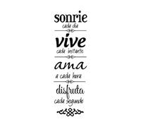 Sonrie Cada Dia Vive Souriez tous les jours dans la vie espagnole Stickers lettrage 25x78.9cm Auto-adhésif Noir