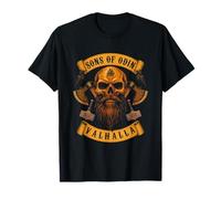 Sons of Odin- Valhalla Vikings Norse Skull Beard - Mjoelnir T-Shirt