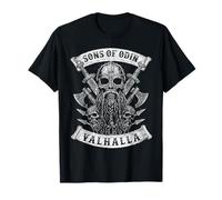 Sons of Odin- Valhalla Vikings Skull Black and White - T-Shirt