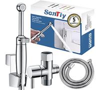 SonTiy Pulvérisateur de bidet portatif en laiton pour toilettes, pulvérisateur de couches en tissu en métal avec dispositif anti-refoulement, jet d'eau réglable, baguette de bidet de 18,3 cm, chromé
