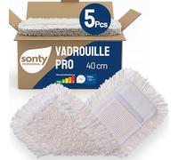 SONTY Balai serpillière 40 cm Coton - Lot de 5 Housses de Lavage pour Support Pliant | Serpillière en Coton pour Tous Types de sols à la Maison, en Restauration & dans Le Commerce | Lavable 60-90 °C