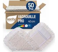 SONTY Balai serpillière 40 cm Coton - Lot de 50 Housses de Lavage pour Support Pliant | Serpillière en Coton pour Tous Types de sols à la Maison, en Restauration & dans Le Commerce | Lavable 60-90 °C