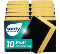 sonty Lot de 10 pot Nettoyant Premium, Eponge pour la saleté tenace et angebranntes, éponge avec poignée barre en tissu non-tissé avec abrasifs, 9 x 7 x 4 cm Noir/Jaune