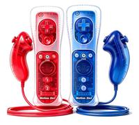 SONVIEE Manette de Wii Remote Controller avec Motion Plus et Nunchuck Contrôleur Joystick Télécommande de Remplacement pour Wii avec étui en Silicone et Dragonne (Rouge&Bleu)