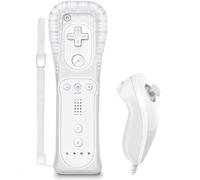 SONVIEE Manette pour Wii Remote Controller et Nunchuck Joystick Télécommande de Remplacement pour Wii Contrôleur avec étui en Silicone et Dragonne (Sans Motion Plus-Blanc)