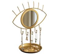 Sonwaha Métal Présentoir à bijoux avec miroir et base de rangement pour bagues, Pour Suspendre Boucles D'oreilles Bracelet Bague Bijou Pendentif Modelage des yeux Couleur Or