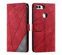 SONWO Coque pour Huawei P Smart 2018 / Huawei Enjoy 7S, Etui en Cuir PU Portefeuille Housse Fermeture Magnétique und Flip pour Huawei P Smart 2018 / Huawei Enjoy 7S, avec Fermeture Magnétique, Rouge