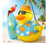 Sonwyoung Canard gonflable de 1,2 m - Décoration d'extérieur pré-éclairée - Décoration de planche de surf avec souffleur et clous au sol - Fournitures de fête hawaïennes d'été - Canard jaune gonflable