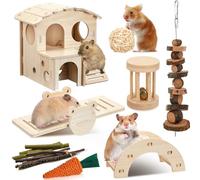 Sonwyoung Kit de démarrage pour cage de hamster 8 pièces avec labyrinthe en bois, pont, balançoire, jouets à mâcher pour gerbilles et souris, petits animaux (Fun Villa)