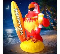 Sonwyoung Perroquet gonflable de 1,5 m - Décoration d'extérieur pré-éclairée - Décoration de planche de surf avec souffleur et clous au sol - Fournitures de fête hawaïennes d'été - Perroquet rouge