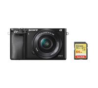Sony A6000 hybride 24.3 mpix Noir + objectif SEL 16-50MM F3.5-5.6 OSS Black + 64GB SD card