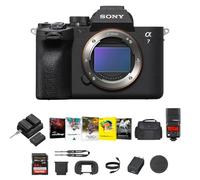Sony A7 IV Appareil photo sans miroir plein format - Appareil photo numérique hybride rapide avec piles et kit de chargeur double, kit logiciel Corel, flash Godox, carte mémoire SDXC 64 Go et grand