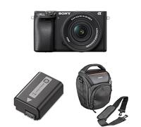 Sony Alpha 6400 Hybride APS-C avec Objectif 16-50mm, Batterie NP-FW50 et Housse LCS-AMB - 24,2MP, AF 0.02s avec Suivi des Yeux, Vidéo 4K HLG, Écran Selfie Inclinable, Kit Complet Photo & Vlogging
