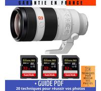 Sony FE 100-400mm f/4.5-5.6 GM OSS + 3 SanDisk 32GB UHS-II 300 MB/s + Guide PDF 20 techniques pour réussir vos photos