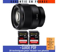 Sony FE 85mm f/1.8 + 2 SanDisk 128GB Extreme PRO UHS-II SDXC 300 MB/s + Guide PDF 20 techniques pour réussir vos photos
