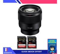 Sony FE 85mm f/1.8 + 2 SanDisk 32GB Extreme PRO UHS-II SDXC 300 MB/s + Ebook 'Devenez Un Super Photographe' - Objectif Sony FE pour Sony Hybride